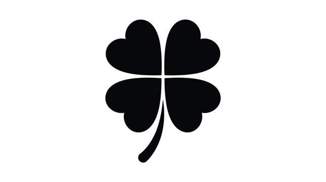 Bold black four leaf clover vector graphic silhouette featuring clean geometric minimalist modern lines