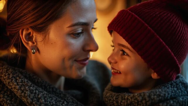 Herzliche Weihnachtsfreude zwischen Mutter und Sohn