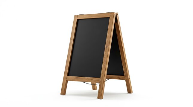 Blank Wooden A-Frame Chalkboard Mockup Isolated on White Background for Restaurant Menu and Cafe Advertising