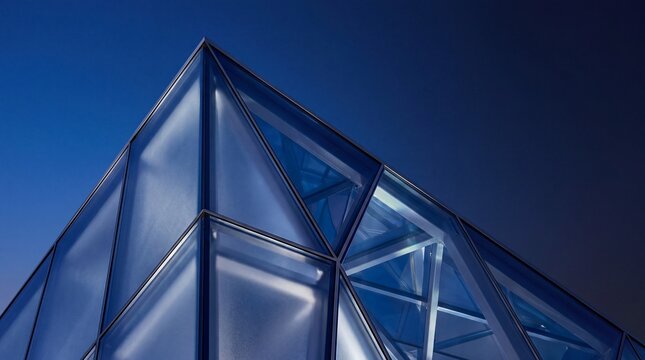 Modern Geometric Glass Building Facade at Night