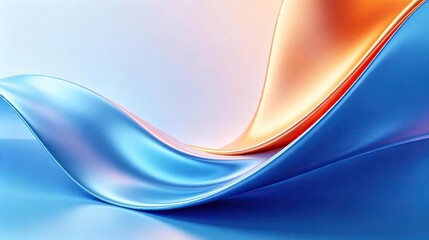Fototapeta premium Abstract flowing glossy wavy shape with blue and orange gradient on soft light blue background, modern tech and business abstract presentation background