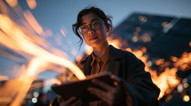 Asian Woman Engineer Using Digital Tablet at Industrial Site