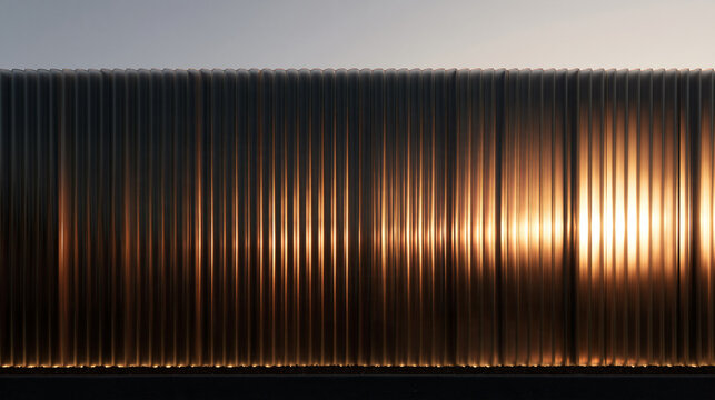 Modern Architectural Ribbed Facade with Golden Sunlight Reflection