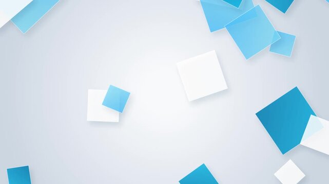 Abstract blue and white squares gracefully falling against a soft gradient background with subtle motion