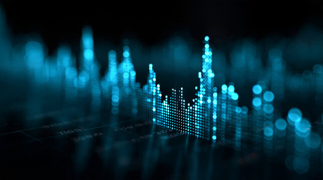 Digital Financial Data Chart with Glowing Blue Waveform