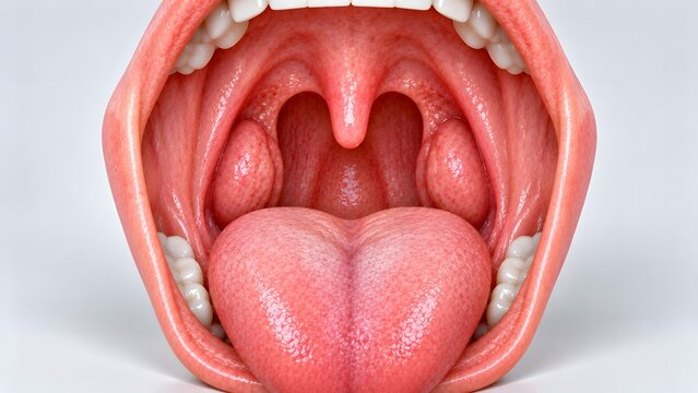 AI generated 3D medical illustration of inflamed tonsils and human throat anatomy for healthcare education