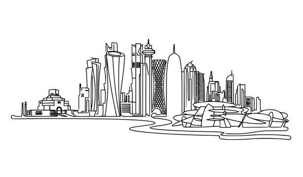 Doha West Bay Qatar Modern Skyline Single Line Architecture