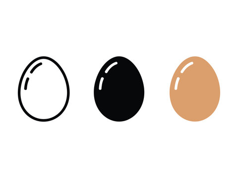 Three raw eggs icon set in black solid and outline styles with ingredient
