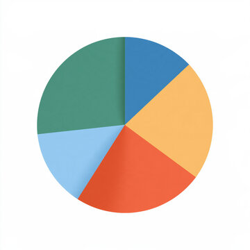 Colorful Pie Chart: A clean, modern pie chart presented in a white space, divided into five distinct, vibrant color segments, symbolizing data division and representation.