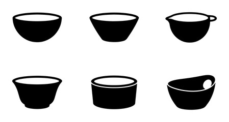 Obraz premium Set of 6 diverse bowls and cups silhouettes for food and drink presentation