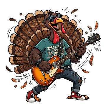 Funny Rock Star Turkey Playing Electric Guitar