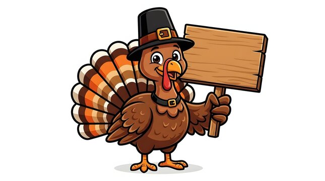 Cartoon Thanksgiving Turkey Holding Blank Sign