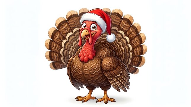 Cute Thanksgiving Turkey Wearing Santa Hat