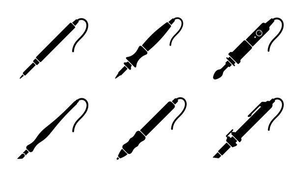 Soldering iron and pyrography tool icons set on white background