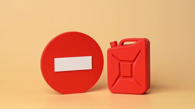 Fuel canister and restriction symbol. Economic blockades and geopolitical events rising fuel prices. Energy costs rise amid global tensions.