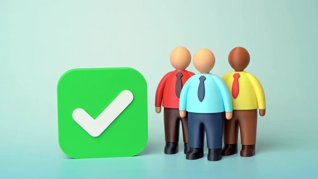 Office workers and the approval checkmark. Positive reforms and organizational transformation. Change, new policies and successful workplace restructuring.
