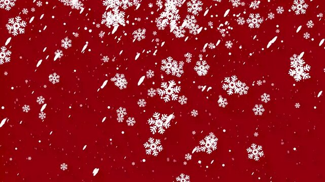 Winter snowfall loop animation on holiday background, snowfall for Christmas and holiday design, snowflakes falling with bokeh effect and winter glitter shine layer on red background,4k video