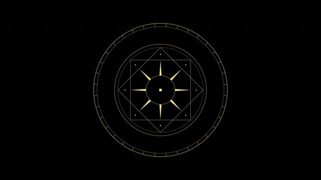 Sacred Geometry Golden Sun Portal Seamless Loop 4K Alpha Channel Background