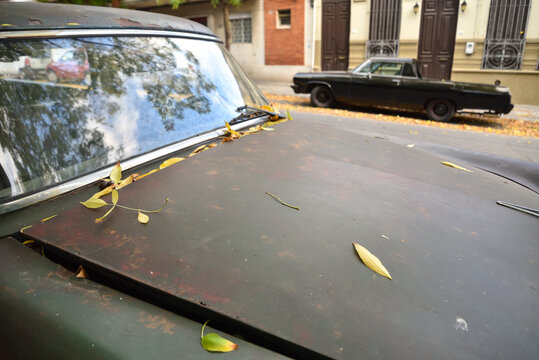 Vintage Cars Parked in Front of Townhouse in Montevideo, Uruguay