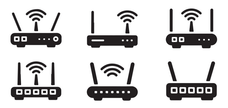 Wifi router hardware configurations with various antenna positions for wireless internet signal optimization.