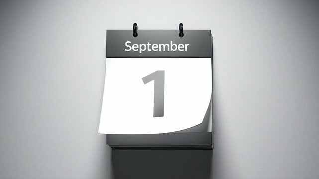 Calendar page flipping to September 1st with dramatic spotlighting and subtle movement