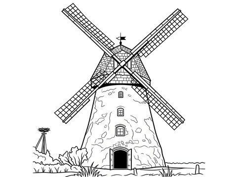  Original name(s): Black and White Line Art of a Traditional Old Windmill