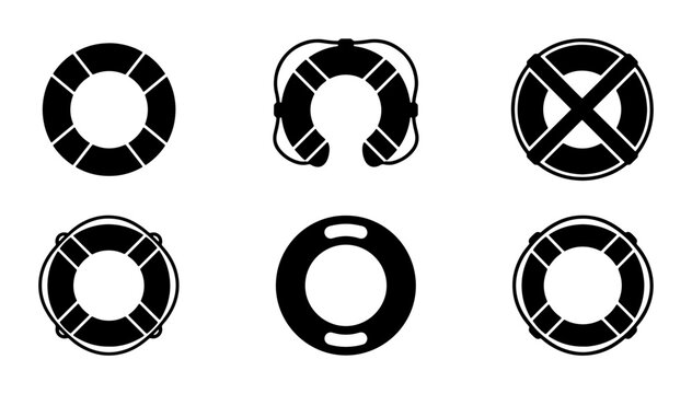 Set of 6 lifebuoy silhouettes for safety and rescue icons