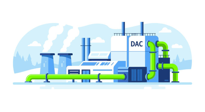 Direct Air Capture DAC Facility Illustration for Carbon Removal and Sustainable Technology