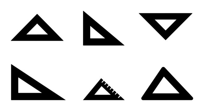Black set square ruler icons, flat geometry tools banner backdrop