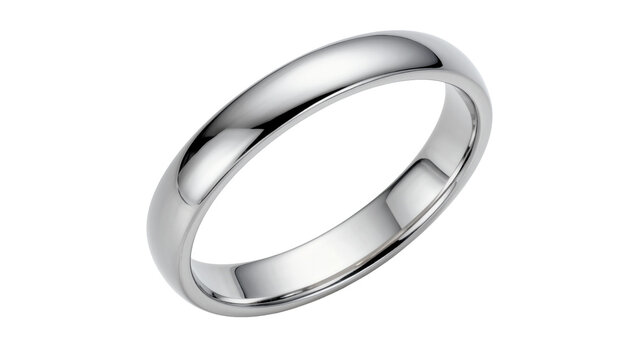 Simple polished silver wedding band, isolated on transparent background