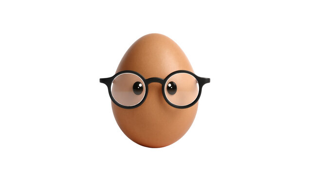 Brown egg with round black glasses, isolated on transparent background