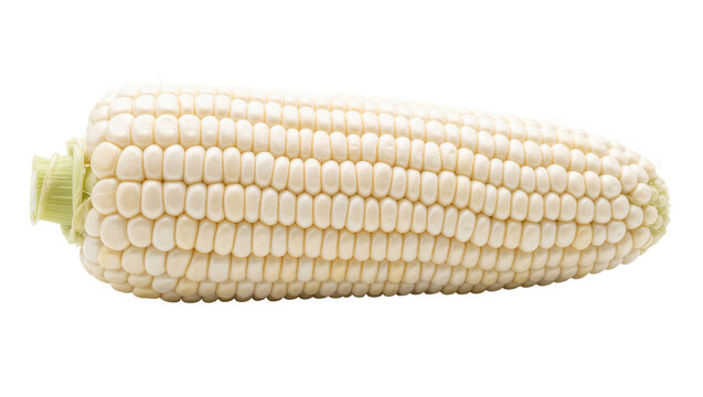 Fresh white corn cob with green husk, isolated on transparent background