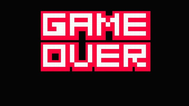 Retro Pixel Art Game Over Animation Video Loop with Red and White Blocks on Black Background