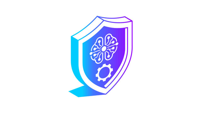 A digital shield represents robust protection for advanced artificial intelligence and machine learning This emblem provides comprehensive cyber defense ensuring data privacy and technological
