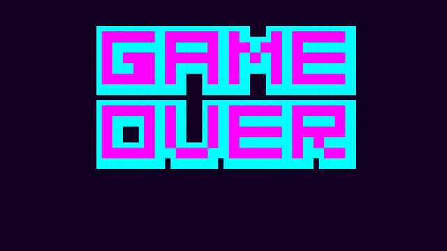 Abstract Glitch Motion Graphics Loop with Pixelated Game Over Retro Aesthetic