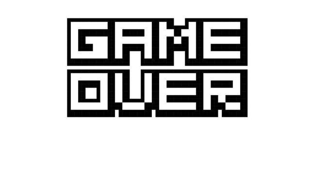 Motion graphics background loop featuring black pixel glitch elements for retro gaming video clip.