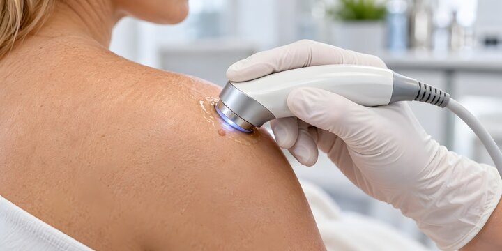 Focused ultrasound hifu device target treatment for benign skin spot correction