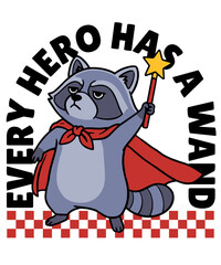 Obraz premium Superhero raccoon award quote t-shirt design