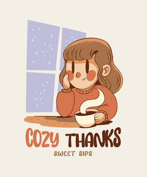 Coffee girl by window t-shirt design