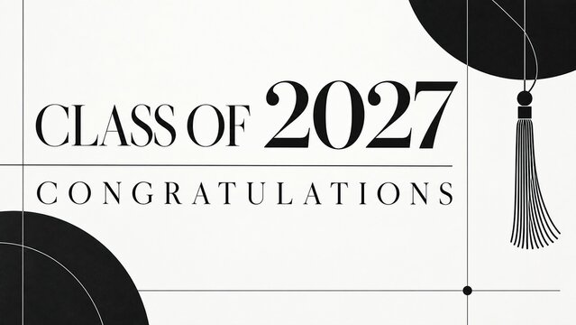 Graduation announcement with black cap tassel and congratulations text in elegant monochrome style