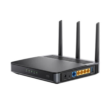 Black wireless WiFi router isolated on transparent background