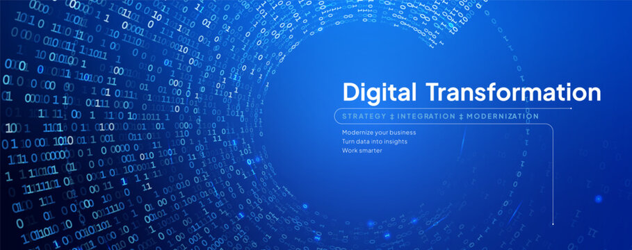 Binary Code Blue Background Creative Digital Pattern for Digital Transformation, Digital Adoption Business Transformation, Business Intelligence Data Analytics, Cloud Computing. Vector Illustration