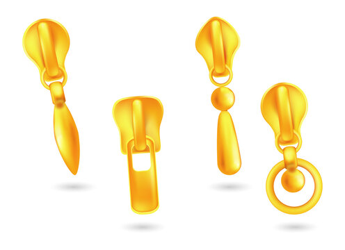 Golden zipper pulls isolated on transparent background