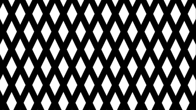 Seamless black and white geometric diamond pattern in continuous horizontal motion