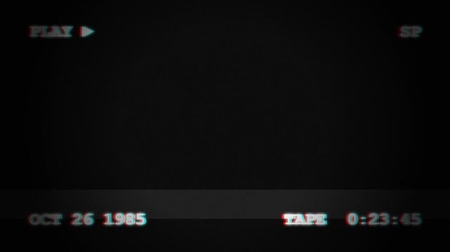 Premium 10-second seamless looping 4K overlay of a retro 1980s VHS VCR playback screen. Features authentic glowing VCR typography (PLAY, SP, Tape Counter)