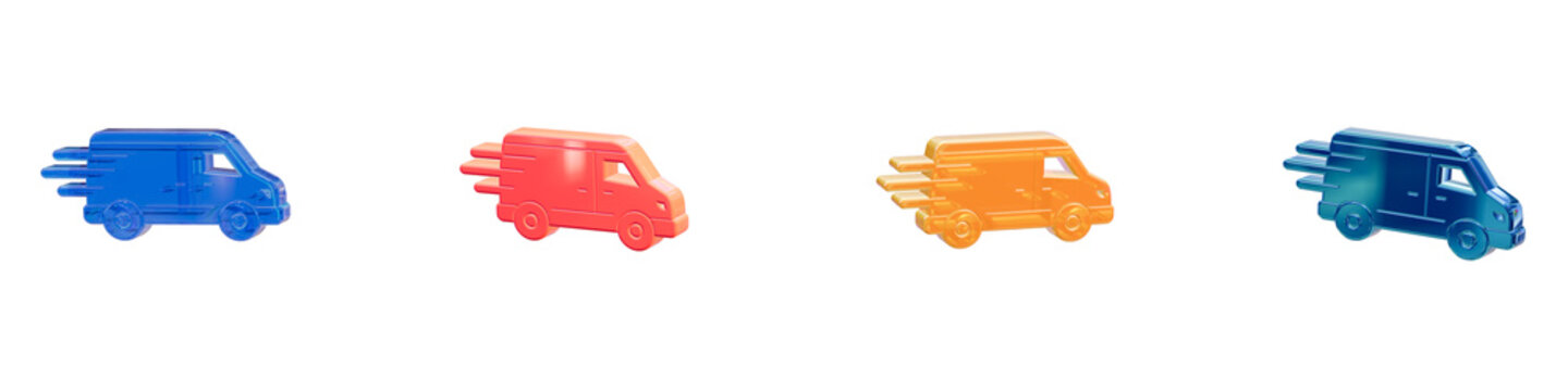 Delivery cargo van 3d glossy icon set truck shipping transport logistics express freight courier distribution service parcel pack element graphic web app ui render isolated transparent background