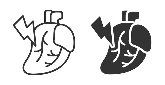 Heart Attack Icon Set. Designed In Outline And Solid Glyph Versions