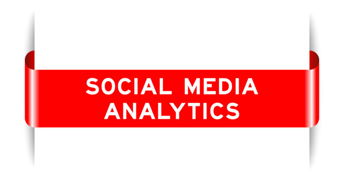 Red color inserted label banner with word social media analystics on white background