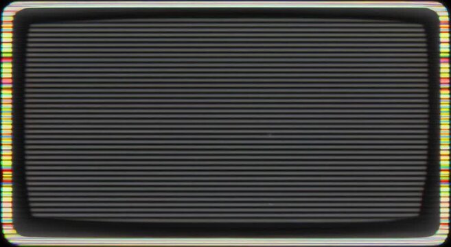 Vintage Television Screens displaying static and color bars with subtle chromatic aberration during a broadcast transition