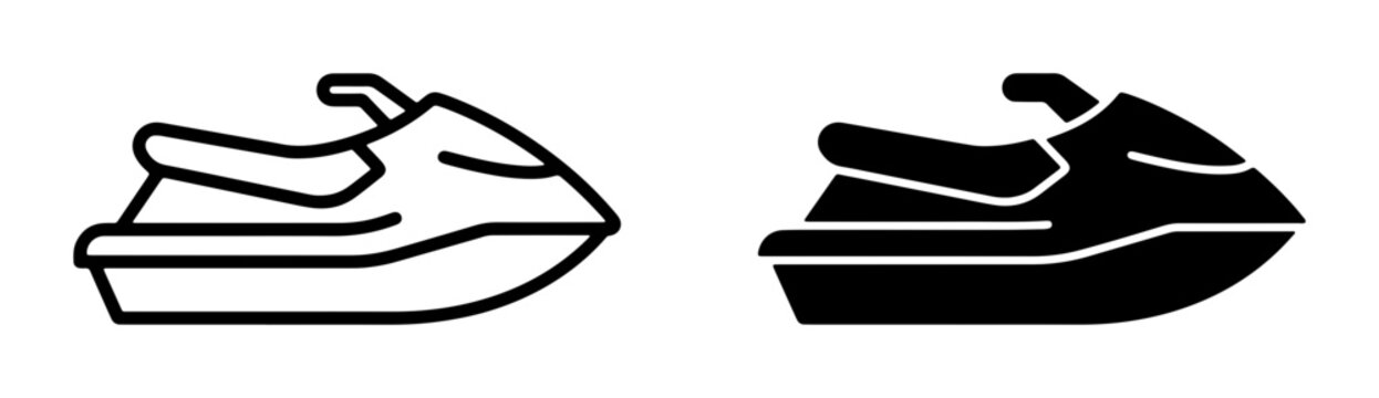 Jet Ski Icons, Personal Watercraft Vector Graphics, Water Sports Symbol Set, Outline and Silhouette Designs